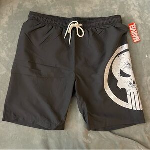 THE PUNISHER Logo Swim / Board Trunks, Men Size Mediumx Gray NWT Marvel Shorts
